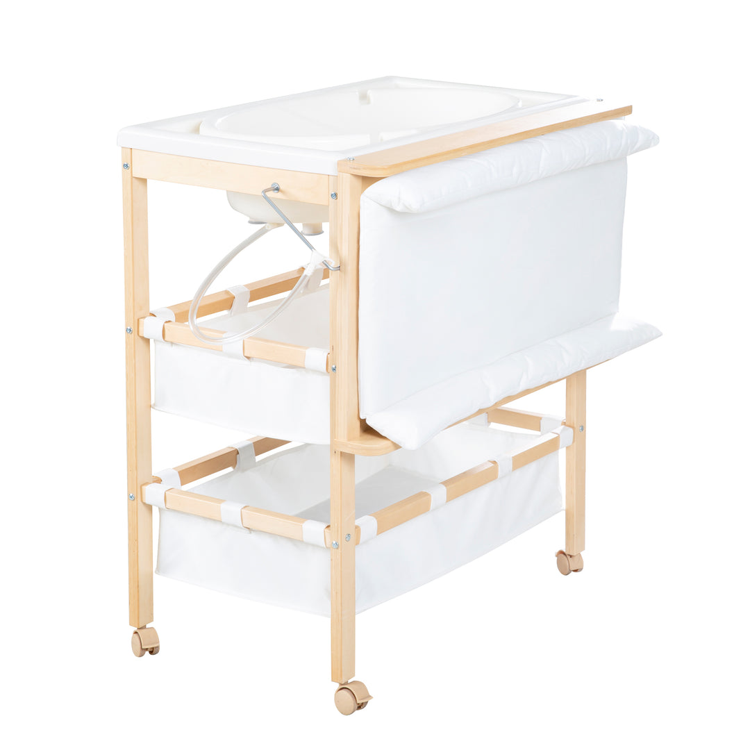 Bath-And-Change Combo 'Baby Pool', Klappbarer Table with Tub, Wood Natural, Changing Pad White – Cutout (4/9)