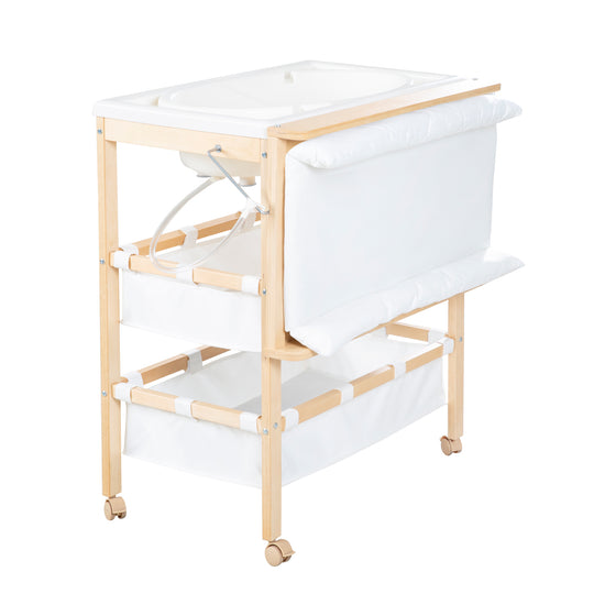 Bath-And-Change Combo 'Baby Pool', Klappbarer Table with Tub, Wood Natural, Changing Pad White – Cutout (4/9)