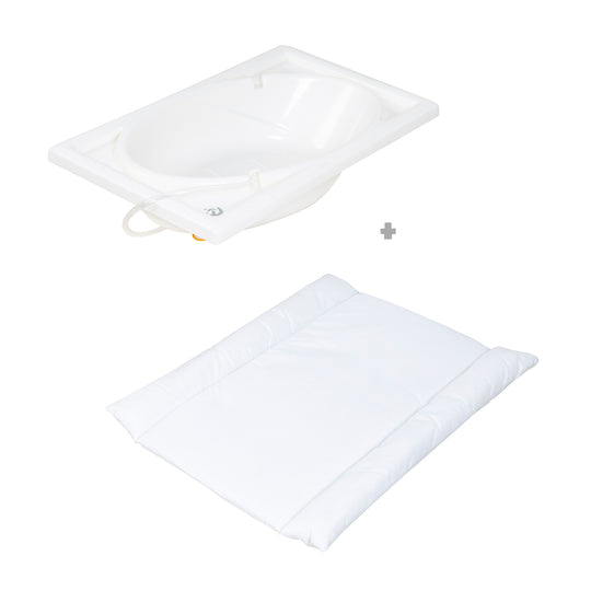 Bath-And-Change Combo 'Baby Pool', Klappbarer Table with Tub, Wood Natural, Changing Pad White – Cutout (5/9)