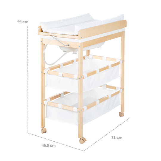 Bath-And-Change Combo 'Baby Pool', Klappbarer Table with Tub, Wood Natural, Changing Pad White – Infographic (3/9)