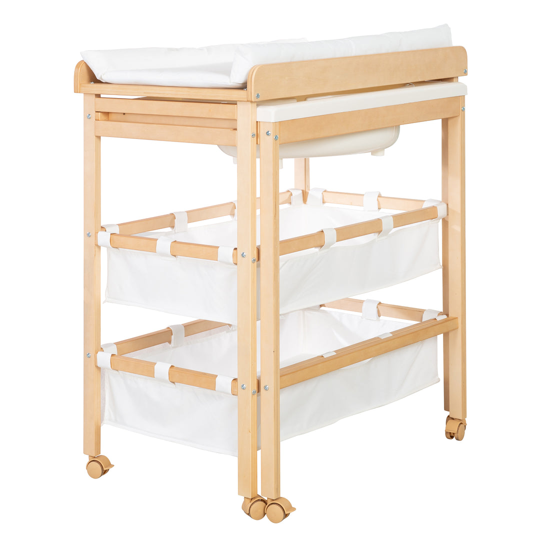 Bath-And-Change Combo 'Baby Pool', Ausziehbar Table with Bathtub, Wood Natural, Pad White – Cutout (3/13)