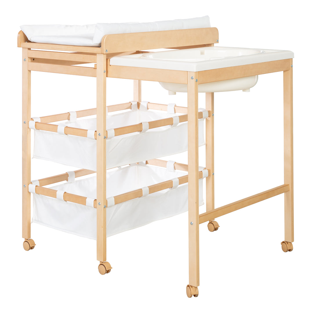 Bath-And-Change Combo 'Baby Pool', Ausziehbar Table with Bathtub, Wood Natural, Pad White – Cutout (1/13)