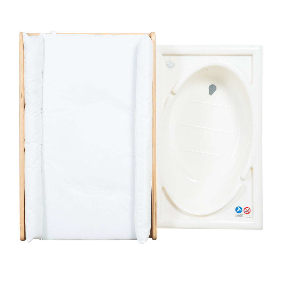 Bath-And-Change Combo 'Baby Pool', Ausziehbar Table with Bathtub, Wood Natural, Pad White – Cutout (4/13)