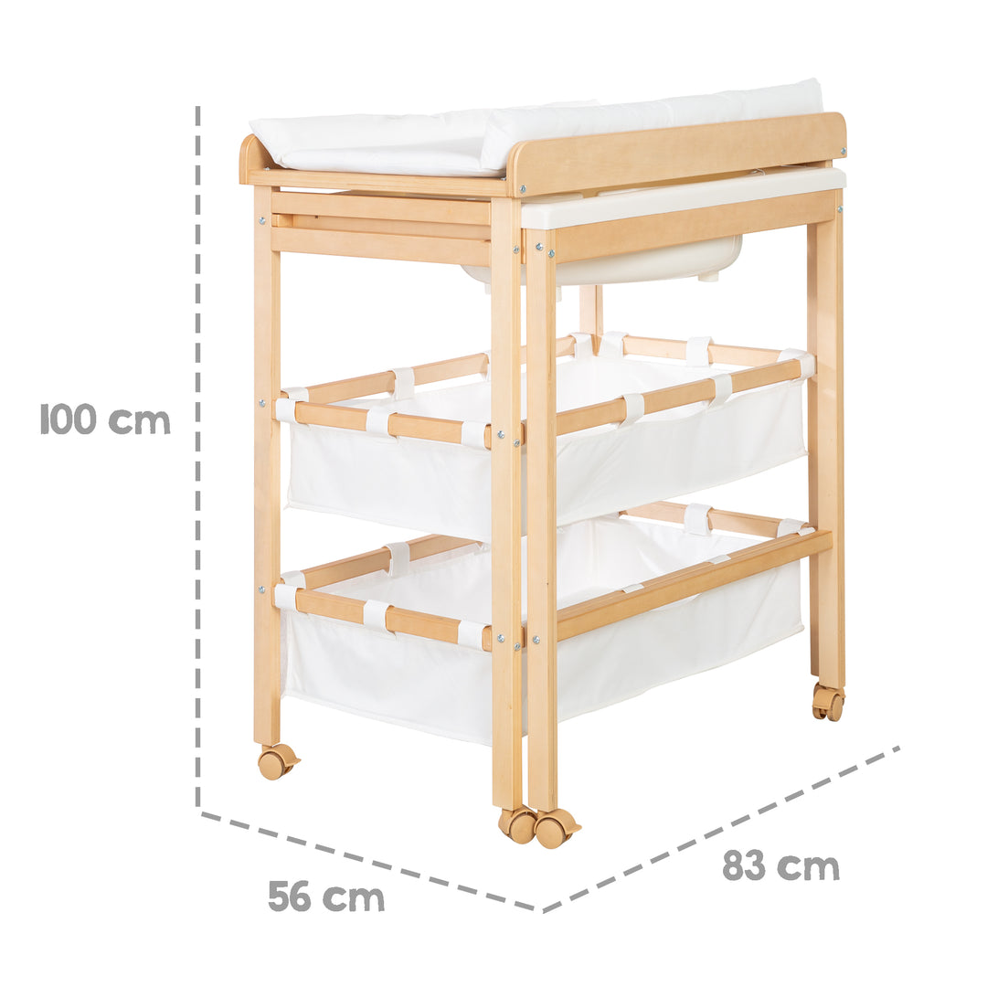 Bath-And-Change Combo 'Baby Pool', Ausziehbar Table with Bathtub, Wood Natural, Pad White – Infographic (6/13)