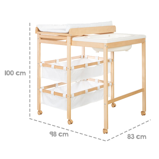 Bath-And-Change Combo 'Baby Pool', Ausziehbar Table with Bathtub, Wood Natural, Pad White – Infographic (7/13)