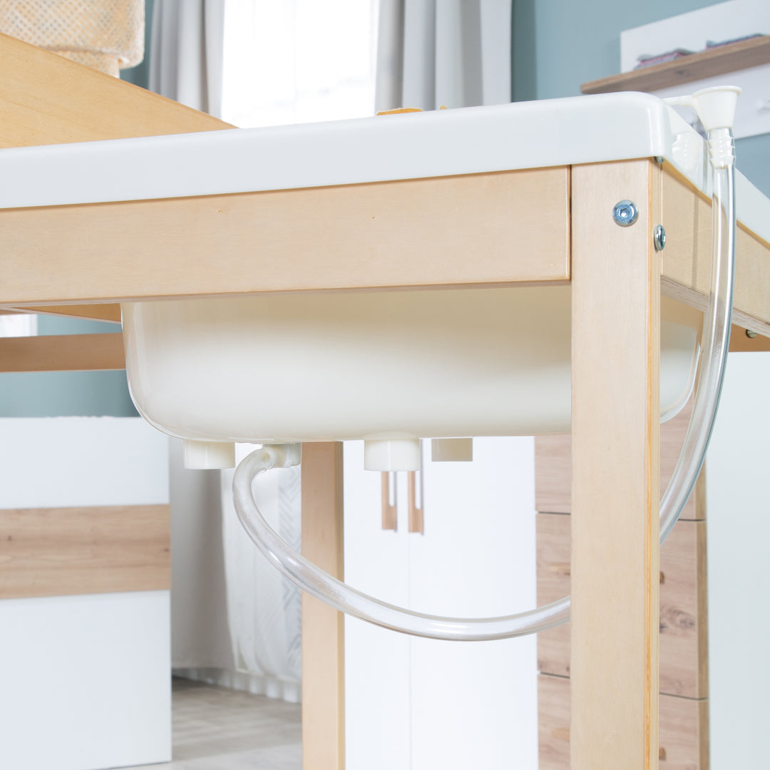 Bath-And-Change Combo 'Baby Pool', Ausziehbar Table with Bathtub, Wood Natural, Pad White – Detail Image (11/13)