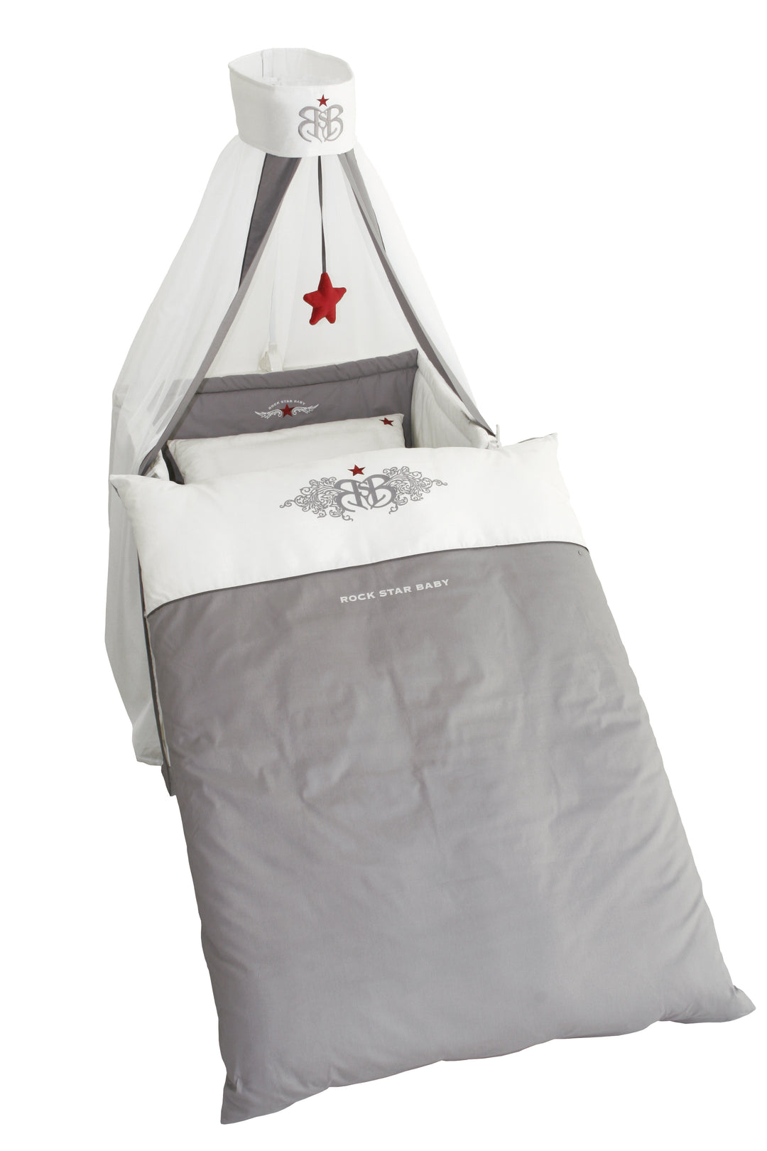 Set biancheria per lettino 'Rock Star Neonato 1', 4pezzi, set letto con biancheria da letto 100 x 135 cm, riduttore paracolpi & baldacchino – Ritaglio (1/4)