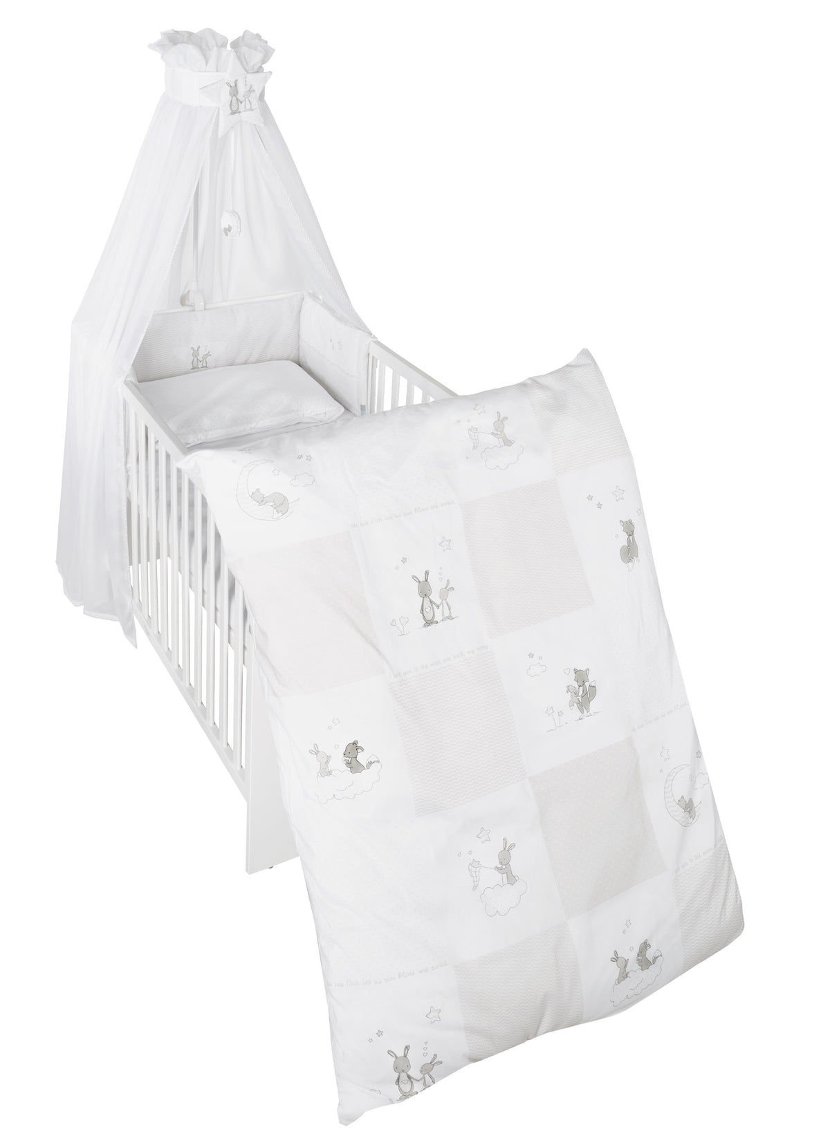 Parure de lit enfant 'Fox & Bunny', 4pièces, ensemble de lit avec linge de lit 100 x 135 cm, tour de lit & ciel de lit – Détourage (1/1)