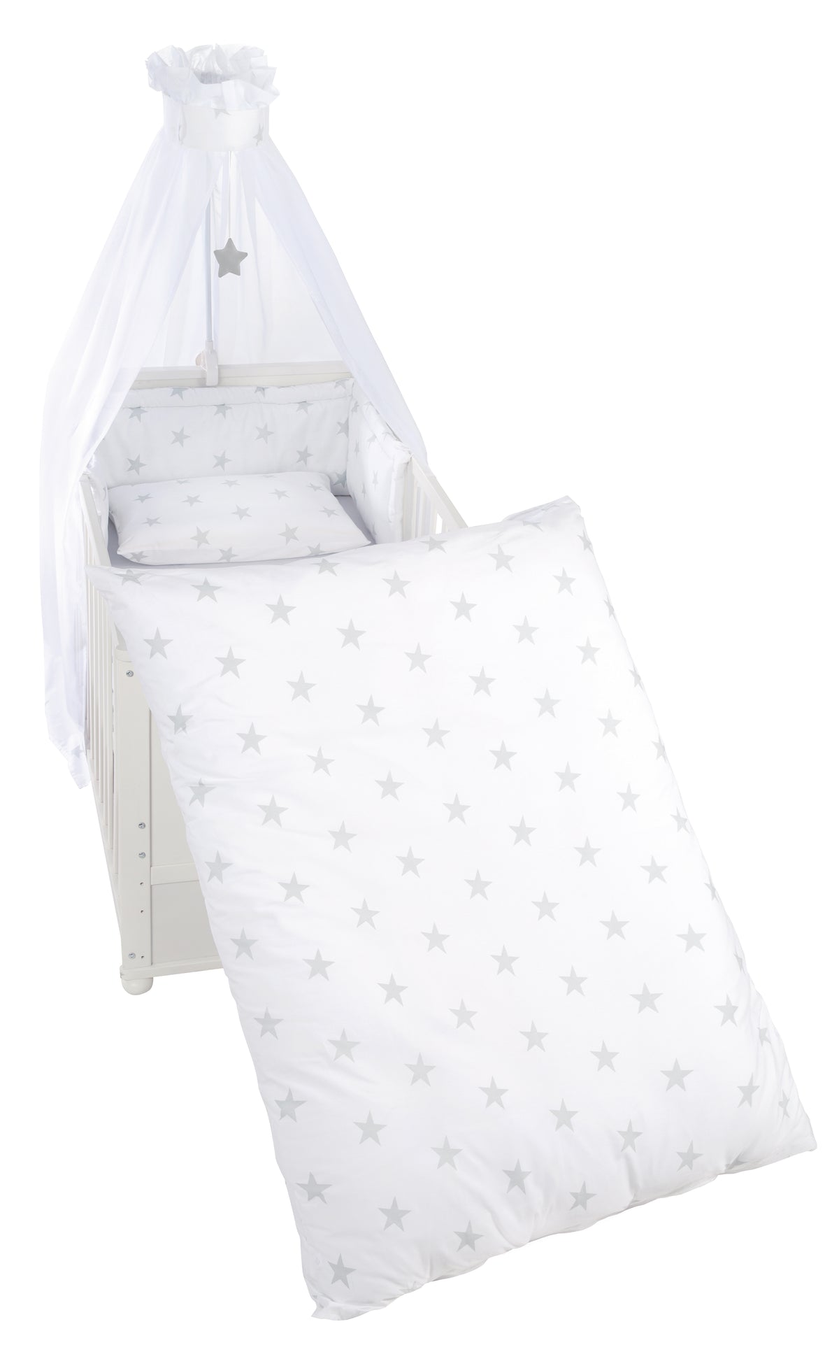 Kinderbettgarnitur 'Little Stars', 4-tlg Bettset mit Bettwäsche 100 x 135 cm, Nestchen & Himmel – Freisteller (1/1)