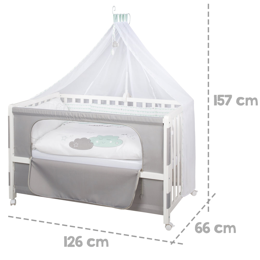 Room bed 'Happy Cloud', 60 x 120 cm, lettino da co-sleeping per letto matrimoniale, completa dotazione – Infografica (4/7)