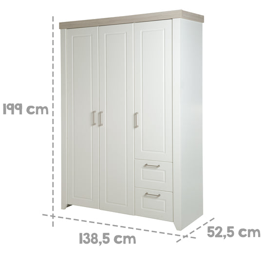 Kleiderschrank 'Felicia', 3-türiger Schrank, 2 Schubladen, Landhausstil, weiß – Infografik (4/7)