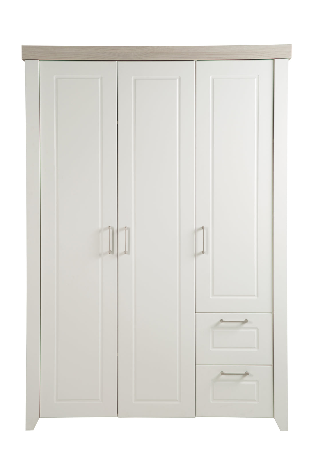 Kleiderschrank 'Felicia', 3-türiger Schrank, 2 Schubladen, Landhausstil, weiß – Freisteller (3/7)