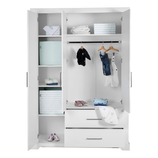 Möbelset 'Maxi' inkl. Kombi-Bett 70 x 140 cm, Wickelkommode & 3-türigem Kleiderschrank, weiß – Freisteller (13/17)