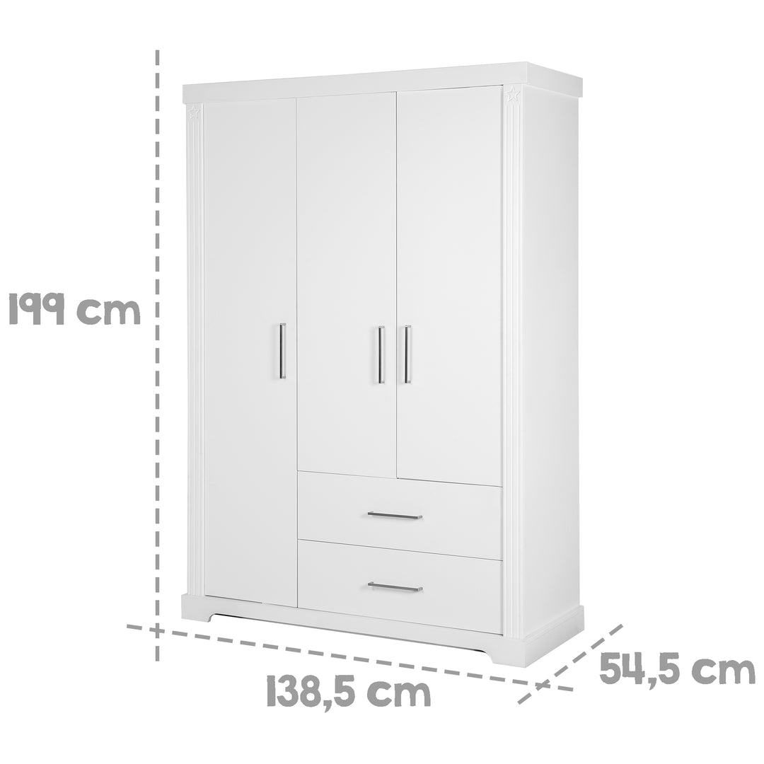 Möbelset 'Maxi' inkl. Kombi-Bett 70 x 140 cm, Wickelkommode & 3-türigem Kleiderschrank, weiß – Infografik (16/17)