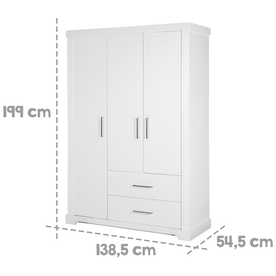 Möbelset 'Maxi' inkl. Kombi-Bett 70 x 140 cm, Wickelkommode & 3-türigem Kleiderschrank, weiß – Infografik (16/17)