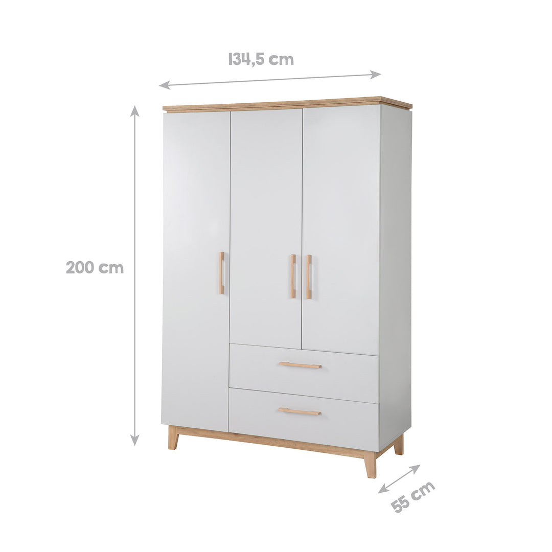 Kinderzimmerset 'Caro', inkl. Kombi-Bett 70 x 140 cm, Wickelkommode & 3-türigem Schrank, Lichtgrau/Goldeiche – Infografik (5/18)