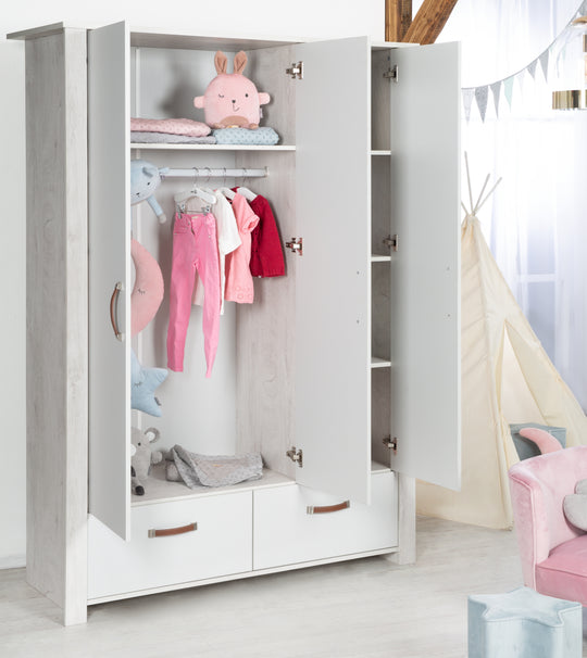 Ensemble chambre d'enfant 'Mila', incl. lit combiné 70 x 140 cm, commode à langer & 3portes armoire, gris/blanc – Photo d'ambiance (14/16)