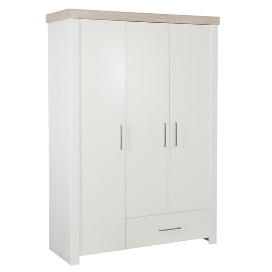 Wardrobe 'Lucy' 3-Trg, Carcass White, Crown Moulding in 'Luna Elm' – Cutout (1/9)