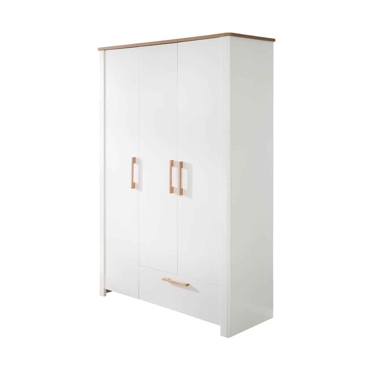 Kleiderschrank 'Ava' 3-trg. in weiß, mit Deckplatte in 'Artisan Eiche‘, HxBxT: 200 x 137 x 53 cm – Freisteller (1/7)