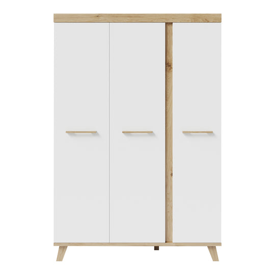 Wardrobe 'Smile' 3-Door - Handles & Feet Made of Solid Wood - White / Artisan Oak – Cutout (4/5)