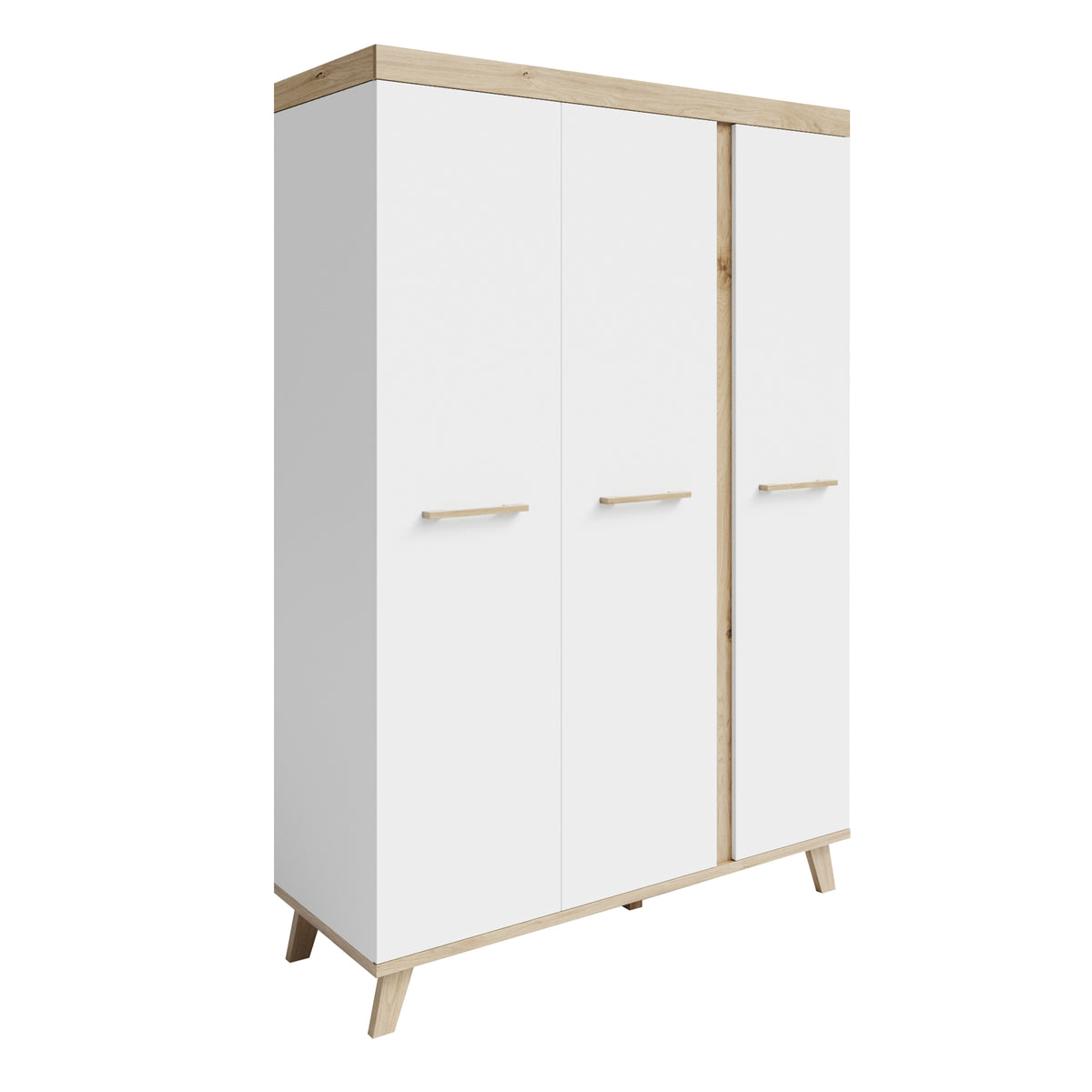 Wardrobe 'Smile' 3-Door - Handles & Feet Made of Solid Wood - White / Artisan Oak – Cutout (1/5)