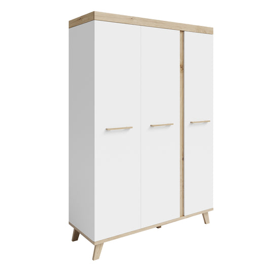 Wardrobe 'Smile' 3-Door - Handles & Feet Made of Solid Wood - White / Artisan Oak – Cutout (1/5)