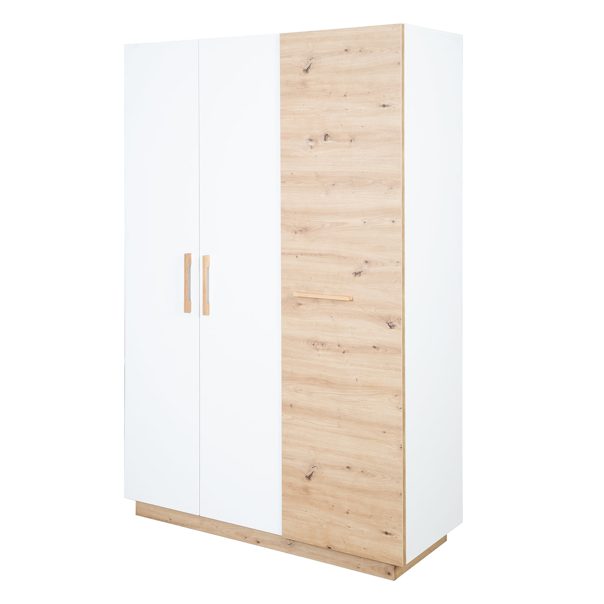 Armadio 'Lion' 3ante - Bianco / decoro legno 'Artisan rovere' - Maniglie in massello rovere – Ritaglio (1/19)