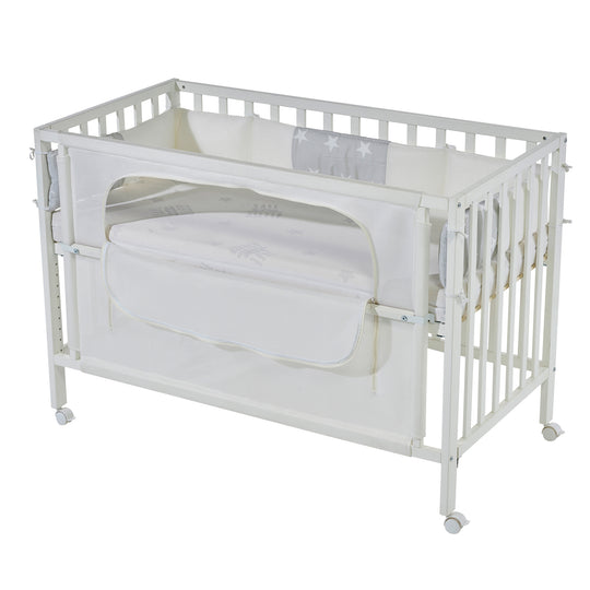 Room Bed 'safe asleep®', 60 x 120 cm, 'stars grey', Bedside Crib incl. Accessories/Equipment, White Lacquered – Cutout (3/14)