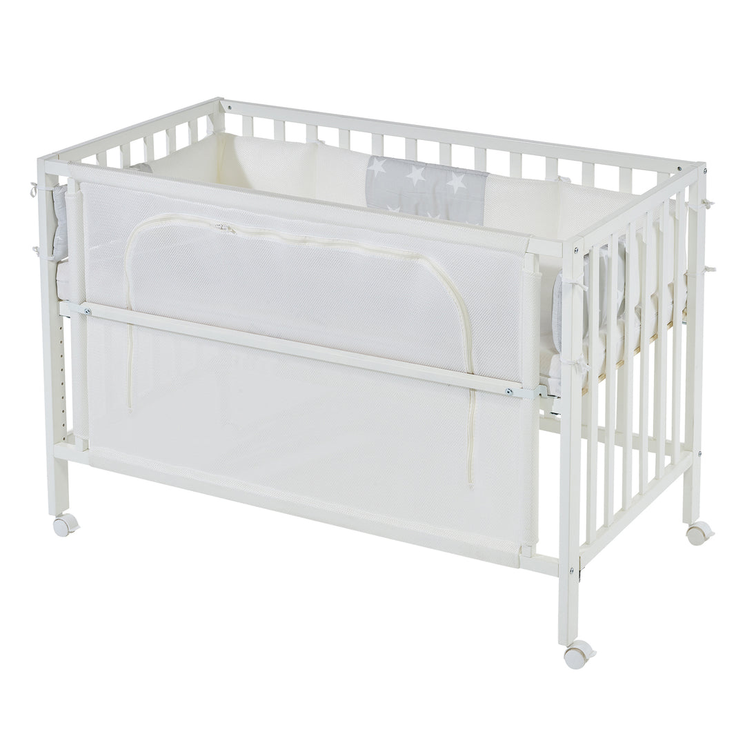 Room Bed 'safe asleep®', 60 x 120 cm, 'stars grey', Bedside Crib incl. Accessories/Equipment, White Lacquered – Cutout (11/14)