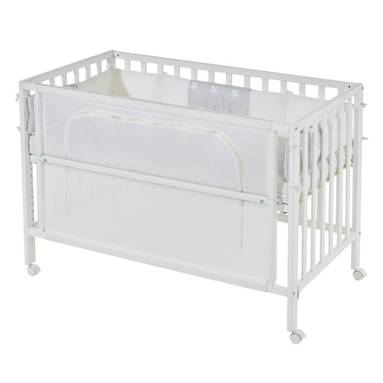 Room Bed 'safe asleep®', 60 x 120 cm, 'stars grey', Bedside Crib incl. Accessories/Equipment, White Lacquered – Cutout (11/14)