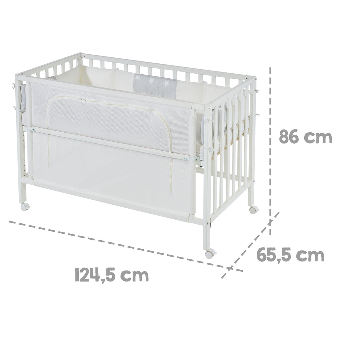 Room Bed 'safe asleep®', 60 x 120 cm, 'stars grey', Bedside Crib incl. Accessories/Equipment, White Lacquered – Infographic (5/14)