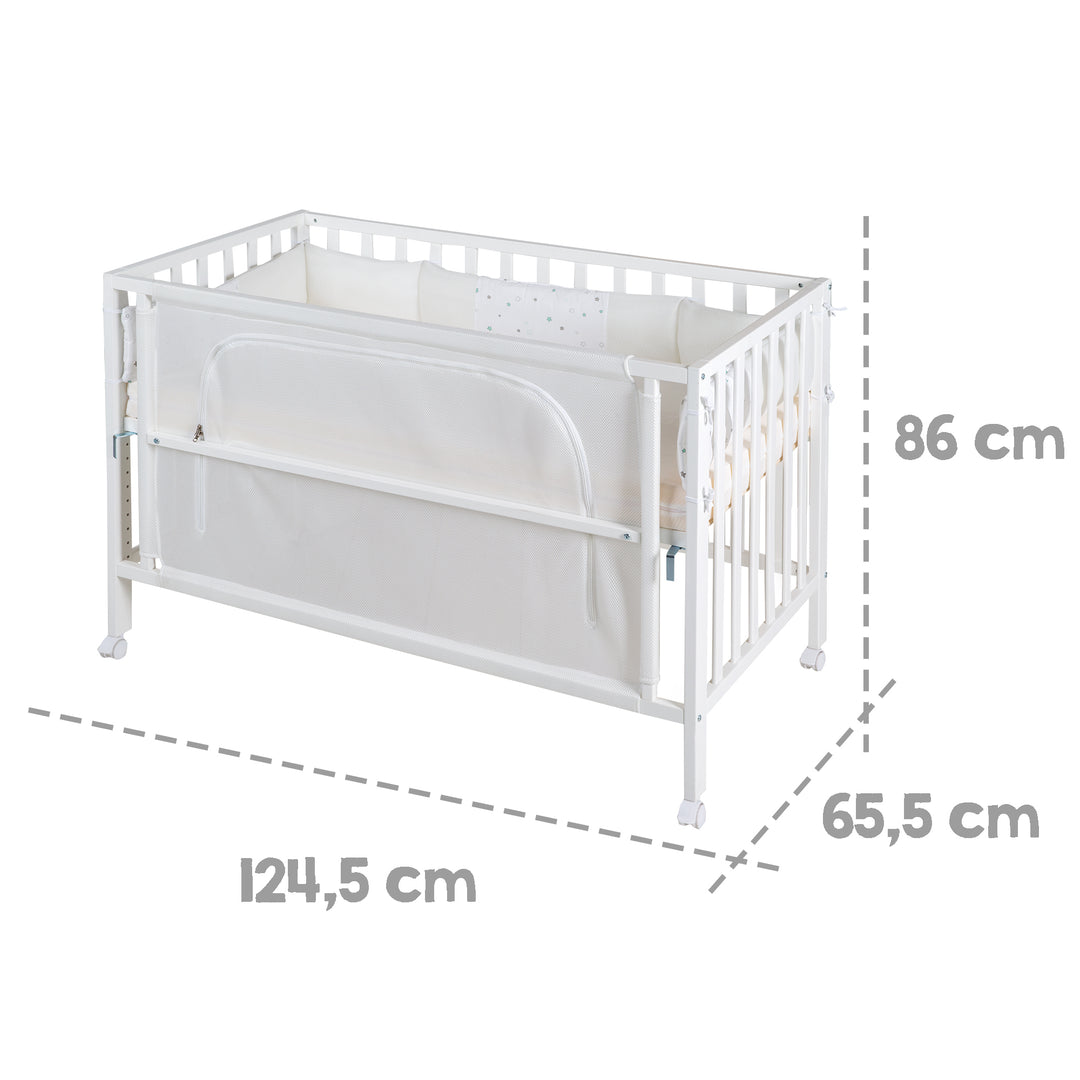 Room Bed 'safe asleep®', 60 x 120 cm, 'Sternenzauber', Beistellbett inkl. Zubehör, weiß lackiert – Infografik (7/8)
