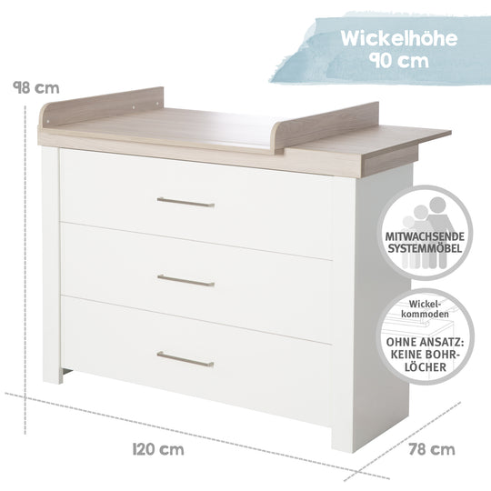 Zimmerset 'Lucy' 3-teilig, inkl. Kombi-Kinderbett 70 x 140, Wickelkommode & Schrank 3-türig – Infografik (7/17)