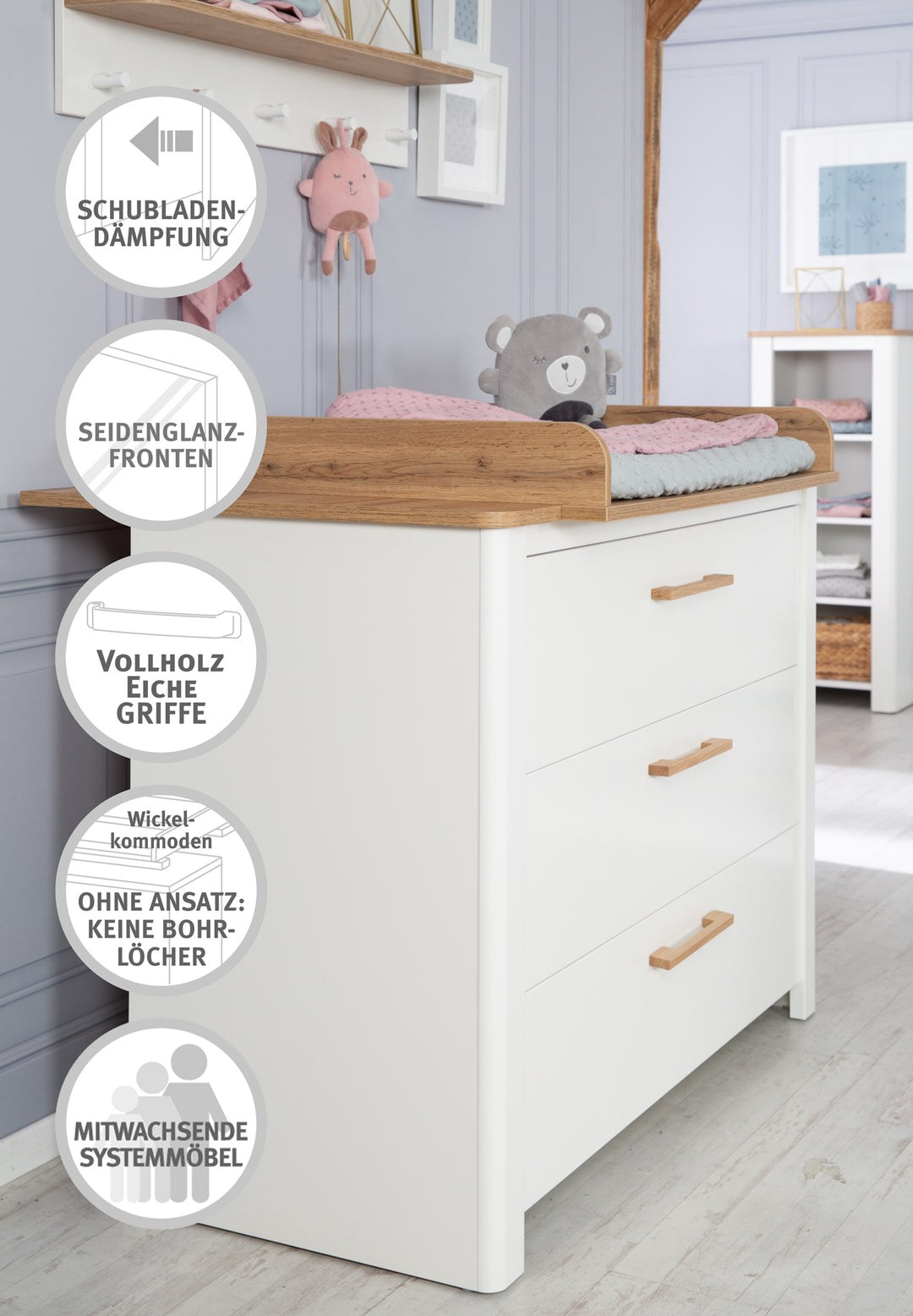 Set de muebles 'Ava‘ 2piezas, incl. cuna combinada 70 x 140 cm & cómoda cambiador profundidad de armario – Infografía (14/19)