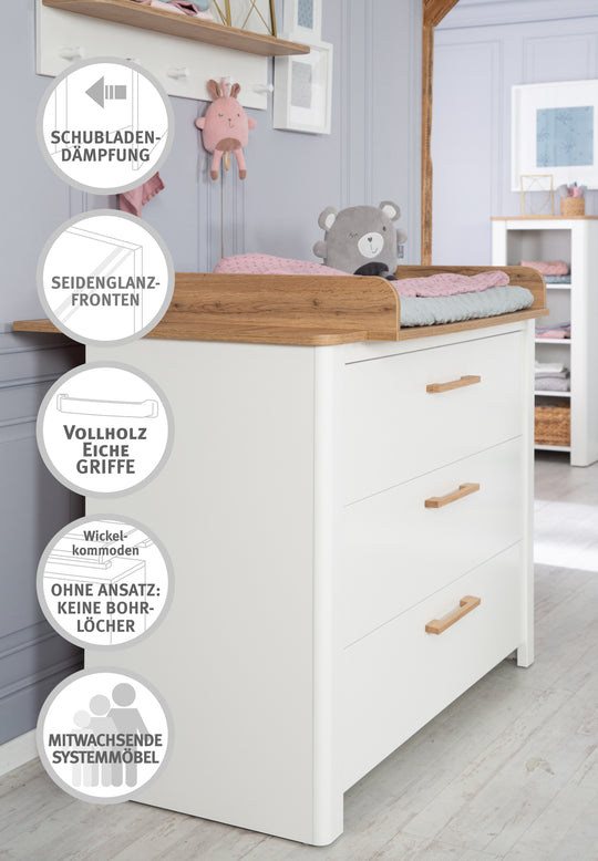 Set de muebles 'Ava‘ 2piezas, incl. cuna combinada 70 x 140 cm & cómoda cambiador profundidad de armario – Infografía (14/19)