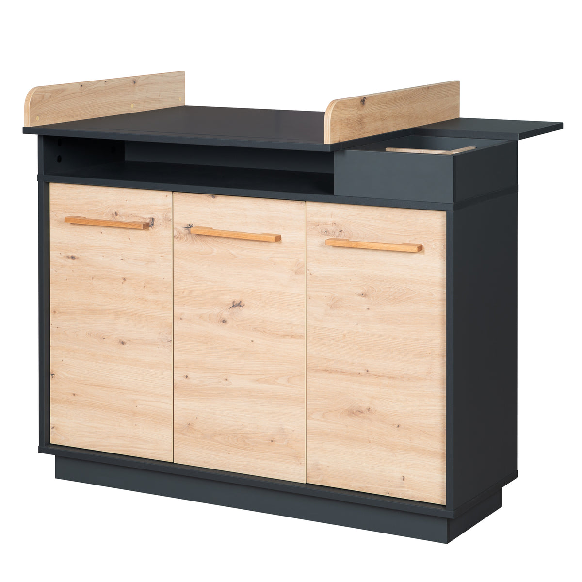 Commode à langer 'Lenn' incl. ouverts compartiments, anthracite / décor bois 'Artisan chêne' – Détourage (1/15)