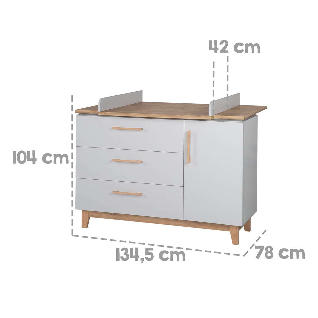 Wickelkommode 'Caro' mit Wickelansatz, Soft-Close, 1 Tür, 3 Schubladen, Wickelhöhe 94 cm – Infografik (4/7)