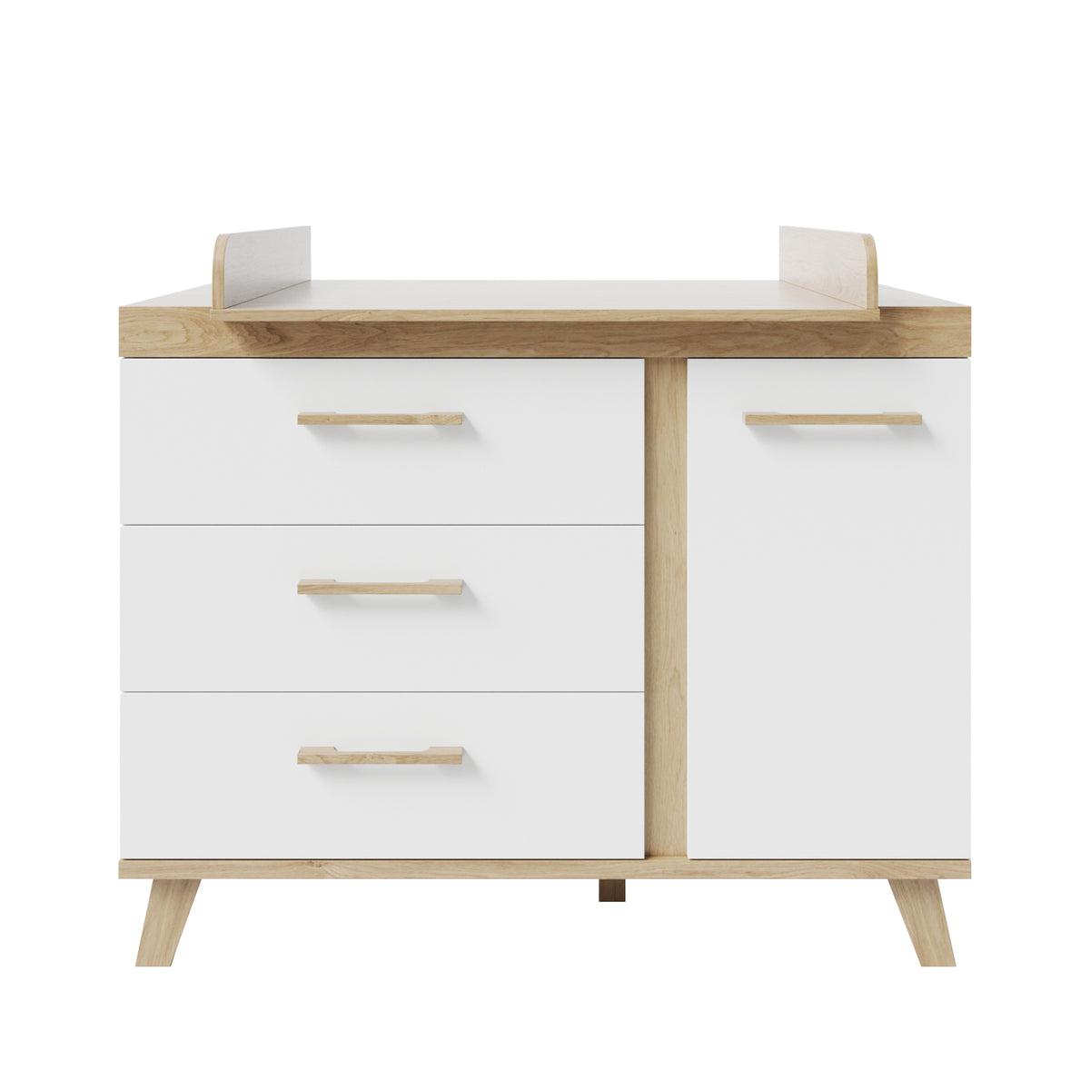 Changing Table 'Smile' - 3 Drawers & 1 Door - White / Artisan Oak – Cutout (1/5)