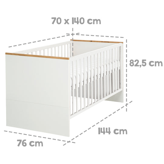 Kombi-Kinderbett 'Finn', 70 x 140 cm, höhenverstellbar, mitwachsend/umbaubar, 3 Schlupfsprossen – Infografik (3/5)
