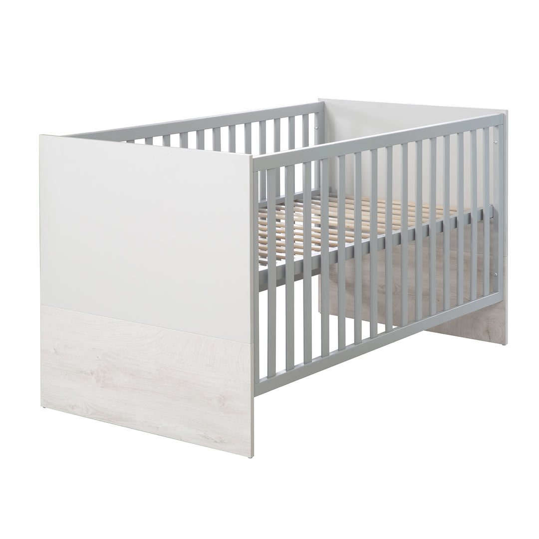 Komplettset 'Maren 2' inkl. Kombi-Bett 70 x 140 cm & breiter Wickelkommode, Lichtgrau/Weiß – Produktbild (3/9)