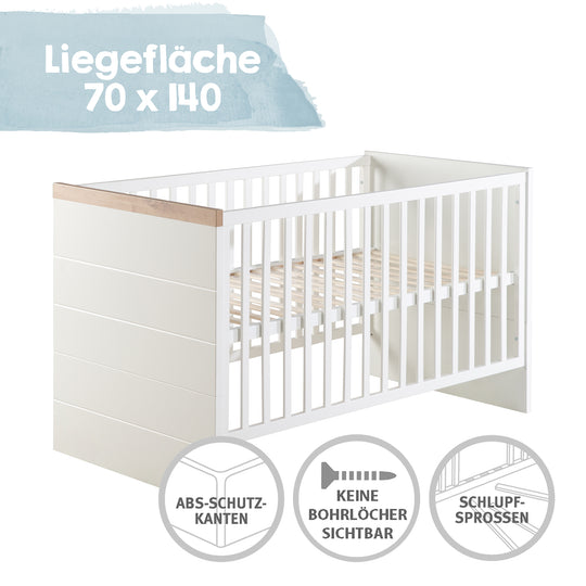Lettino combinato 'Nele' 70 x 140 cm, con bianco frontali & orizzontale scanalature – Infografica (3/8)