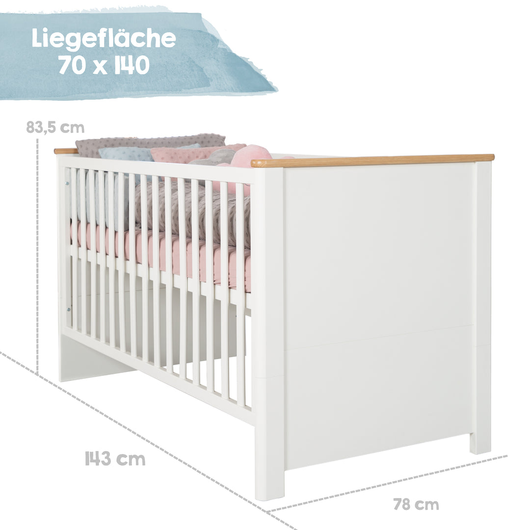 Children's Room Set 'Ava' 3-Piece, incl. Children's Bed 70x140 cm, Changing Table & Cabinet 3-Door – Infographic (10/23)