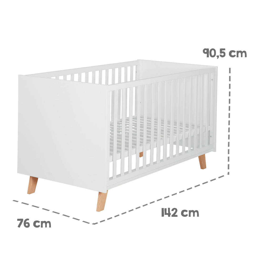 Combi Children's Bed 'Smile' 70x140 - Height-Adjustable - Feet Made of Oak Solid - White – Infographic (5/6)