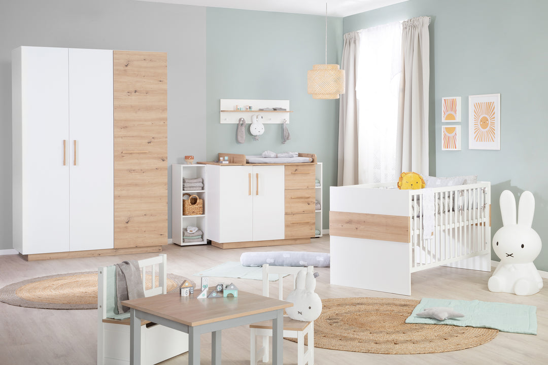 Kombi-Kinderbett 'Lion' 70x140 - 3-fach höhenverstellbar - Weiß & Holzdekor 'Artisan Eiche' – Sonderbild (3/12)