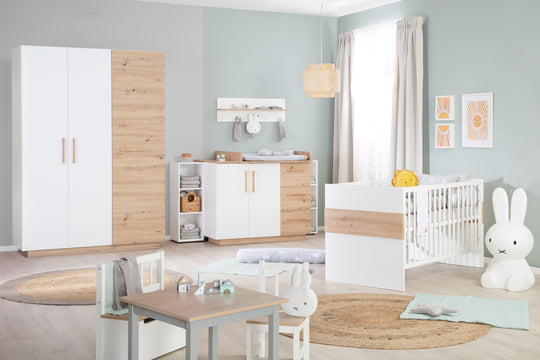 Kombi-Kinderbett 'Lion' 70x140 - 3-fach höhenverstellbar - Weiß & Holzdekor 'Artisan Eiche' – Sonderbild (3/12)