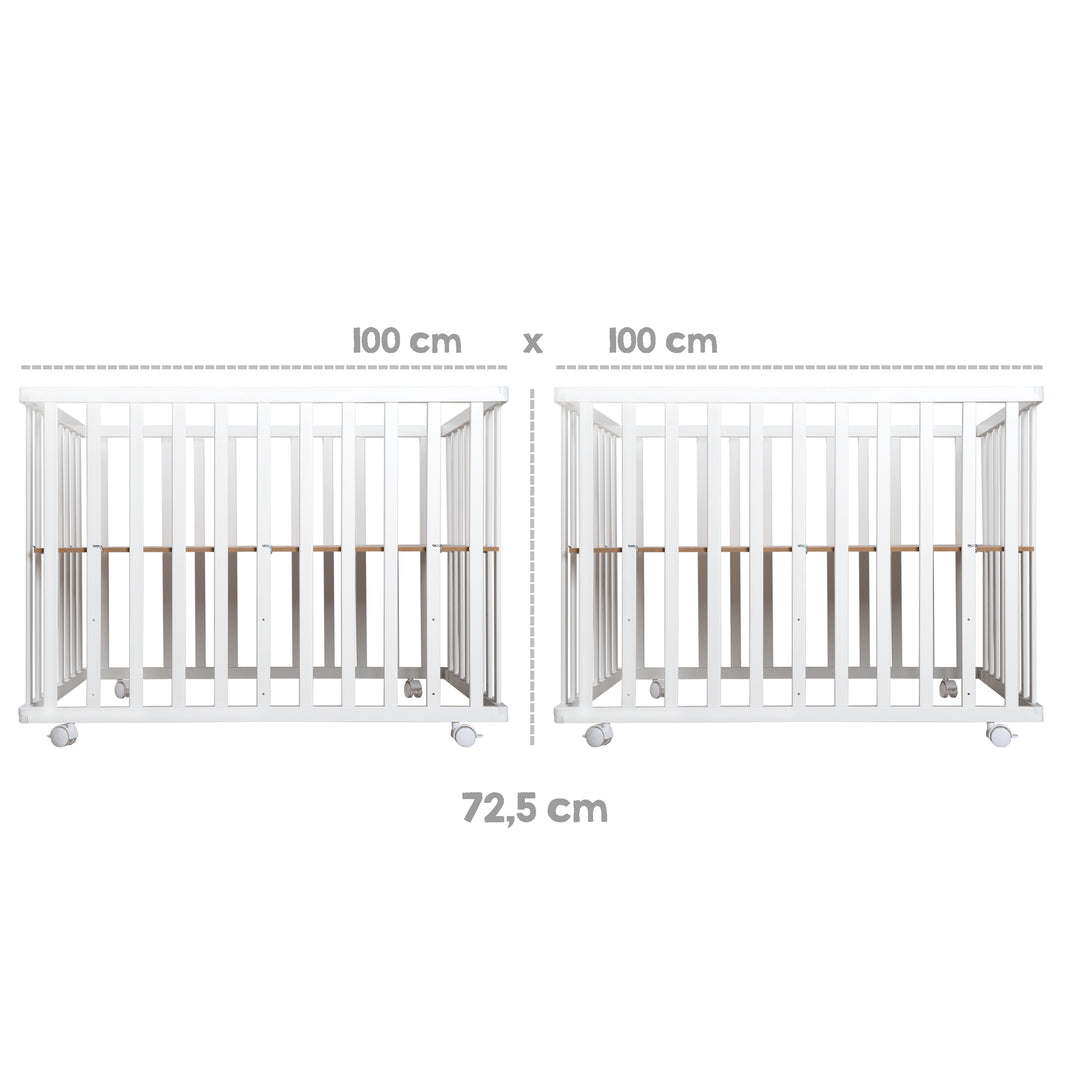 Box 'Indibär', 100 x 100 cm, sicuro box incl. inserto protettivo & rotelle, legno bianco – Infografica (12/17)