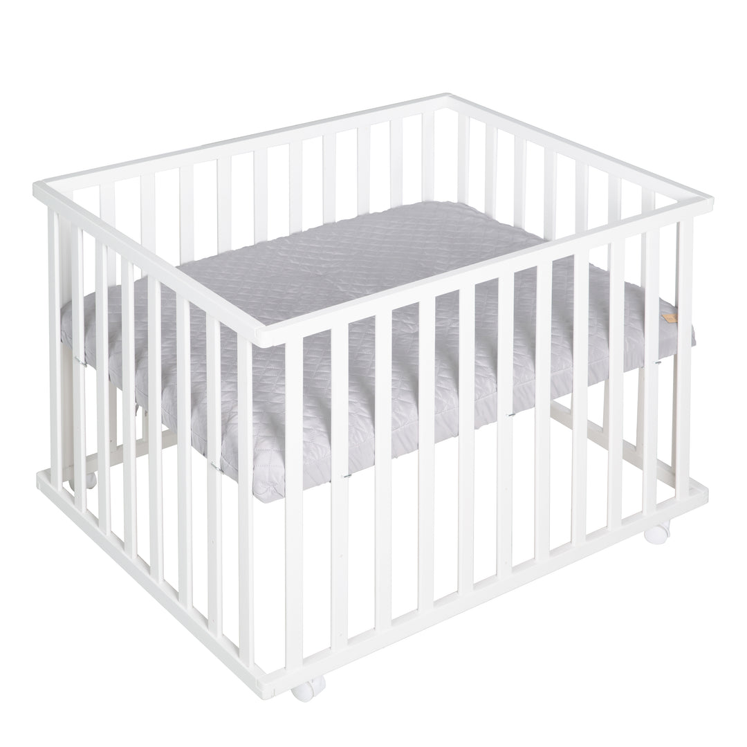 Parque 'roba Style', 75 x 100 cm, madera blanco, incl. gris forro protector & ruedas – Recorte (1/16)