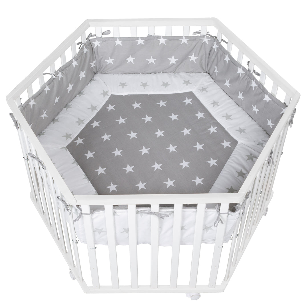 Parc 'Little Stars', 6côtés, incl. protection intérieure & roulettes, bois blanc – Détourage (1/5)