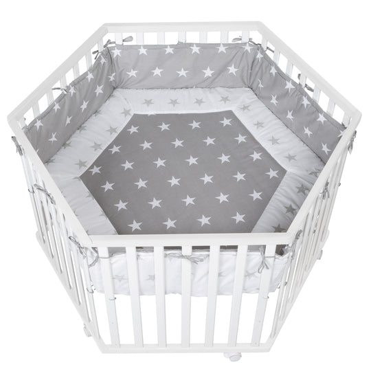 Parc 'Little Stars', 6côtés, incl. protection intérieure & roulettes, bois blanc – Détourage (1/5)