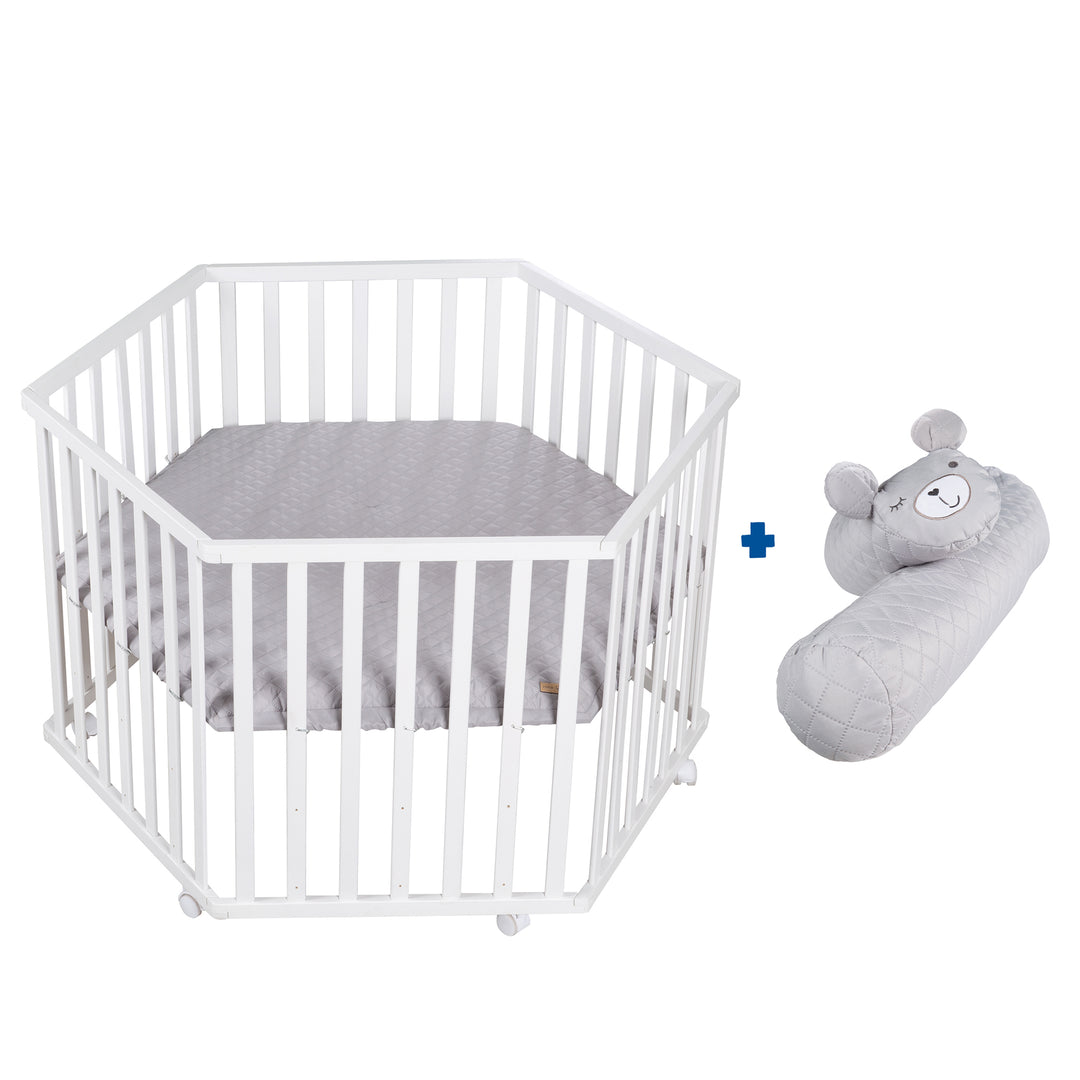 Parc 'roba Style', 6côtés, incl. gris protection intérieure & roulettes, bois blanc – Détourage (9/15)
